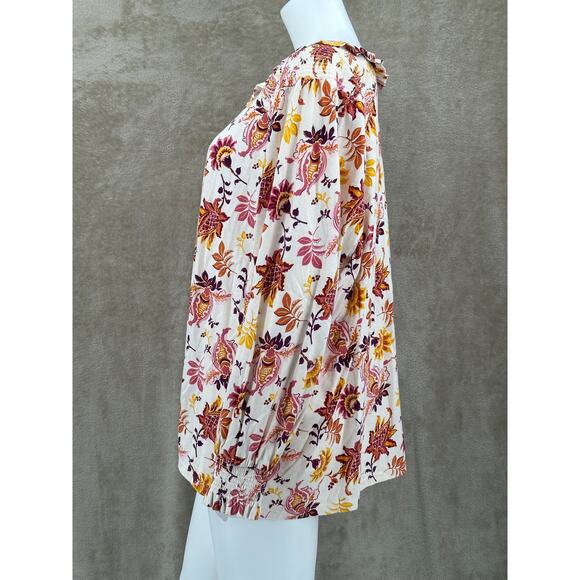 Talbots Top Womens 2X Cream Floral 100% Cotton Ruffles Boho Peasant Fall Autumn - Picture 4 of 9
